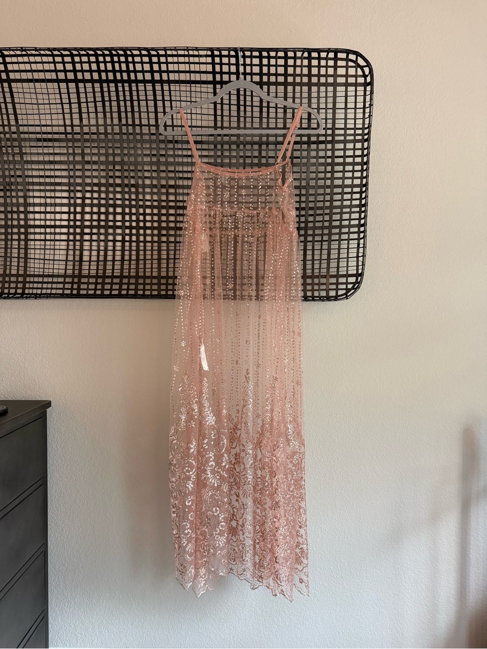Free People Blush Pink Sequin Lace Maxi Dress - Picture 5 of 7